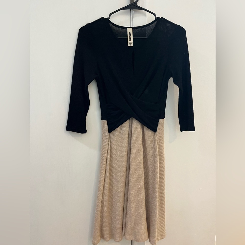 Alfani Black and Tan Long Sleeve Dress